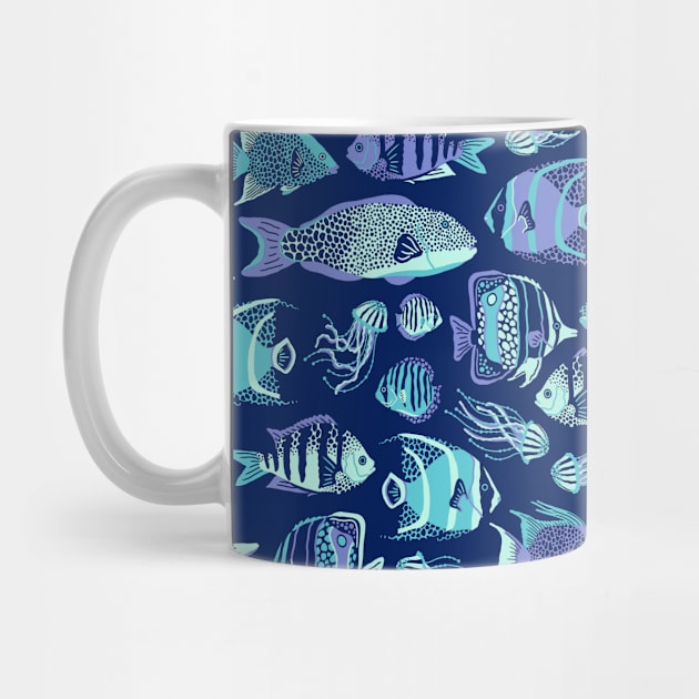 Navy Blue Funky Fishes by Carolina Díaz